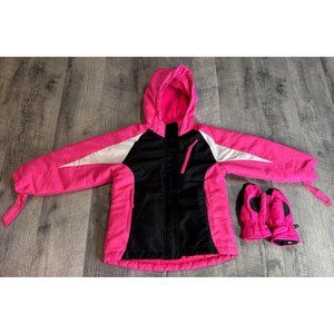 Childrens Place Winter Jacket Set Girls Small 6 Pink Puffer Quilted Hooded Thick